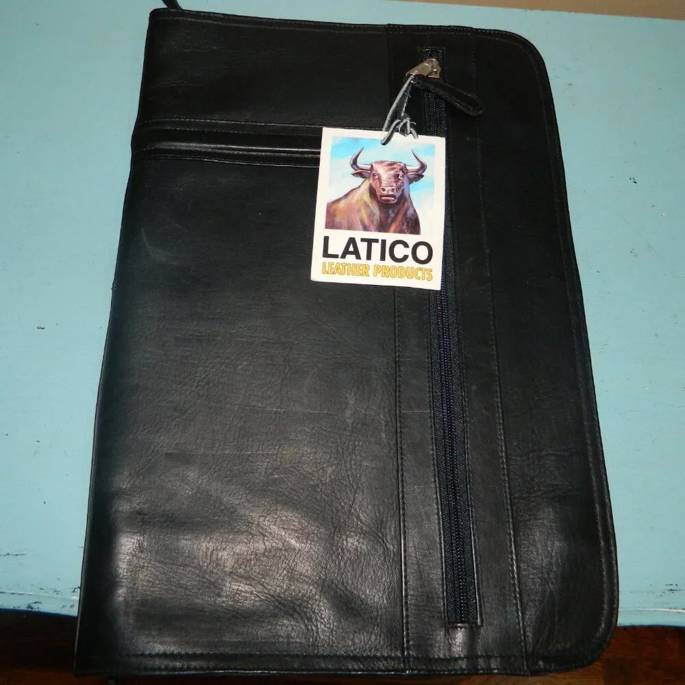Latico Zippered Leather Portfolio Bag Black